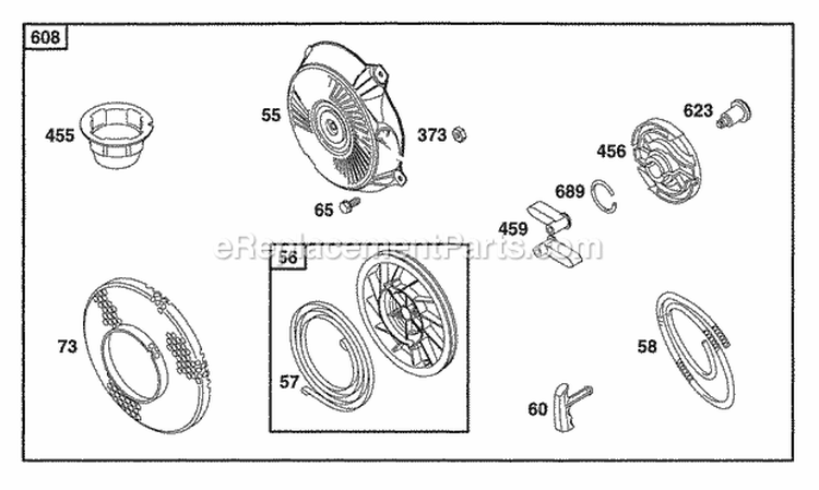 Rewind Assy Diagram and Parts List for 133702-0138-01  Briggs and Stratton Engine